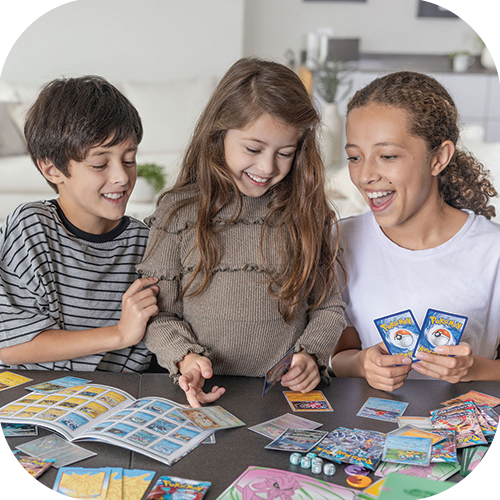 Kids playing with trading cards